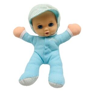 Playskool 10" My Very Soft Baby Blue Doll Plush Hasbro Rubber Face No Squeaker